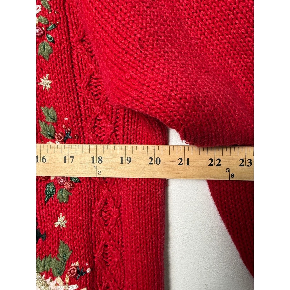 Red Vintage Christmas Tree Embroidered Beaded Sweater Large Stitches In Time - Picture 4 of 7
